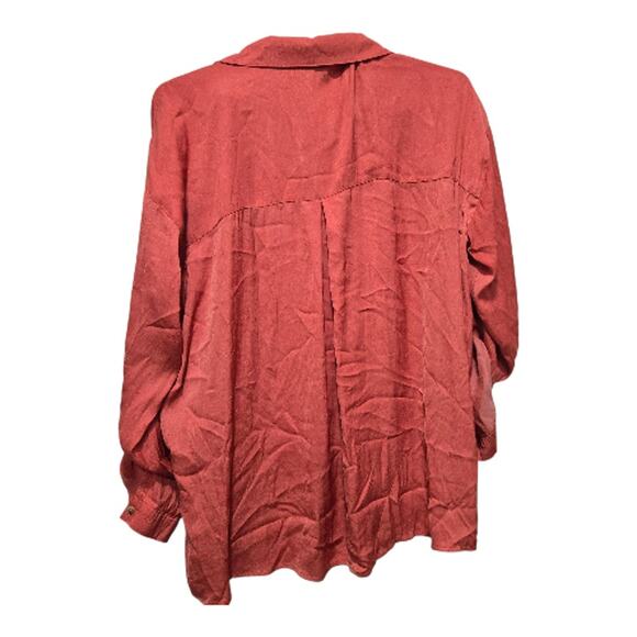 Democracy Terracotta Blouse Medium Roll-Tab Sleeve Button Front - Picture 2 of 11